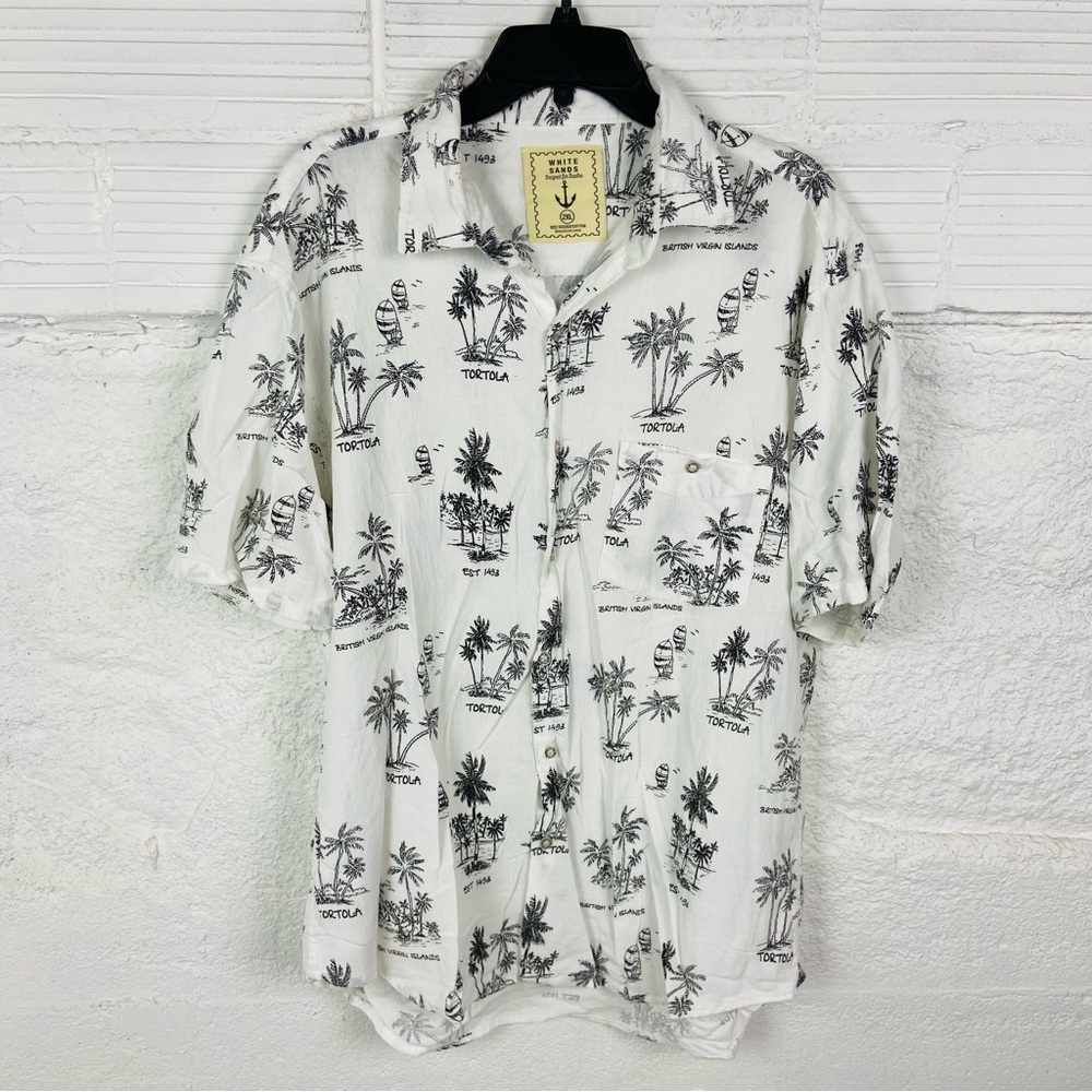 White sands made for beaches White & Black Palm Print 100% washed cotton Shirt
